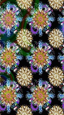 Çiçeksel çizim kalıbının yansıması. Vadinin çiçekleri siyah renklerde.