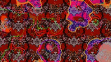 Suluboya, elle çizilmiş. Kırmızı, kahverengi ve siyah renklerde yaprakları olan yabani çiçekler. Eskiz arkaplan modeli. Raster illüstrasyonu.