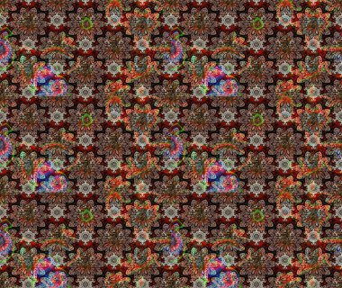 Şirin çiçekli, desenli, kahverengi renkli bir eskiz deseni. Tekstil için suluboya eskiz deseni. El çizimi çiçek çizimi deseni (fayans)).