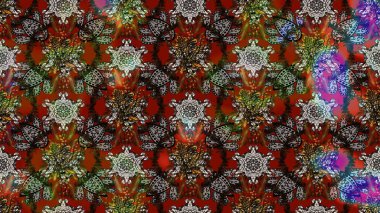 Düz Çiçek Elementleri Tasarım Raster illüstrasyonu. Çiçekli çiçek deseni, suluboya. Kahverengi, gri ve kırmızı renkte çiçekler. Renkli Bahar Teması çizim kalıbı.