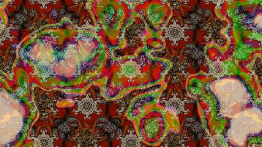 Renkli Yaz Temalı eskiz kalıbı. Düz Çiçek Elementleri Tasarımı. Kahverengi, kırmızı ve bej renkli çiçekler. Raster illüstrasyonunda çiçek deseni çizimi.