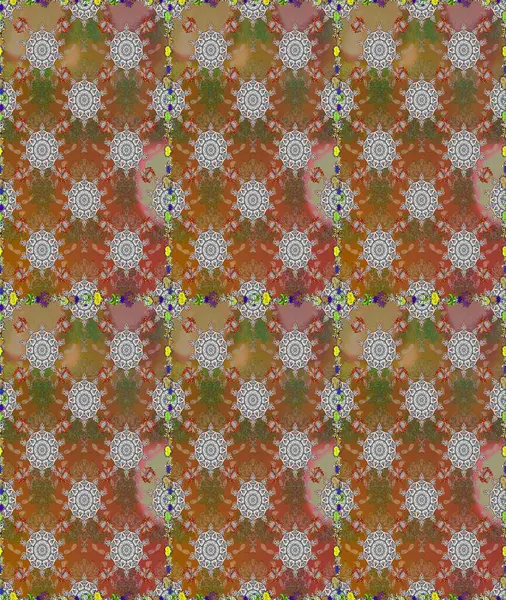 Halk tarzı. Modern çiçek arkaplanı. Parlak renkli çiçekleri ve kahverengi ve gri renkli yaprakları olan şaşırtıcı, pürüzsüz çiçek deseni. Moda baskıları için zarif bir şablon.