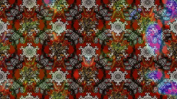 Düz Çiçek Elementleri Tasarım Raster illüstrasyonu. Çiçekli çiçek deseni, suluboya. Kahverengi, gri ve kırmızı renkte çiçekler. Renkli Bahar Teması çizim kalıbı.