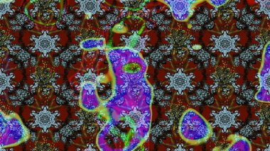 Kahverengi, gri ve kırmızı arka planda. Çocuksu tasarım. Elle çizilmiş çiçek desenli Raster çizimi. Tekstil, kumaş, ambalaj, hatıra defteri için güzel çiçek arkaplanı..