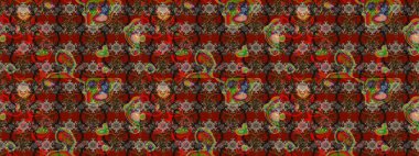 Güzel, parlak, pürüzsüz kumaş, tuval. Eski moda arka plan. Raster illüstrasyonu. Desen, çizim, çiçek sınırı. Kıvırcık, parlak örgü. Çiçeklerin çelengi.