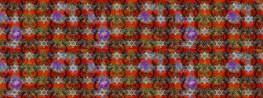 1950-1960 motifleri. El çizimi çiçek unsurları olan soyut çizim raster deseni. Çiçekli ipek eşarp. Retro tekstil tasarım koleksiyonu. Kahverengi, kırmızı ve gri kahverengi, kırmızı ve gri.