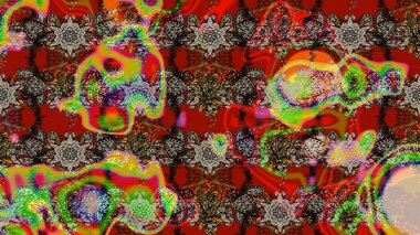 Renkli Bahar Teması eskiz kalıbı. Çiçeksel fantezi tasarımı ve parlak bir arka plan çizimi. Düz Çiçek Elementleri Tasarımı.