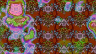 Kahverengi, yeşil ve pembe çiçekli eskiz deseni, suluboya çiçek deseni, sevimli çiçek, duvar kağıdı, kart veya kumaş için fayanslı. Raster - stok.