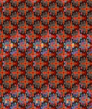 Raster. Kırmızı renkte güzel çiçekler, suluboya desenli eskiz deseni, duvar kağıdı, kart veya kumaş için fayanslı..