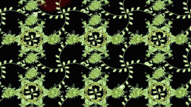 Düz Çiçek Elementleri Tasarımı. Siyah, yeşil ve nötr renklerde çiçekler. Renkli Bahar Teması eskiz kalıbı. Raster illüstrasyonunda çiçek deseni çizimi.