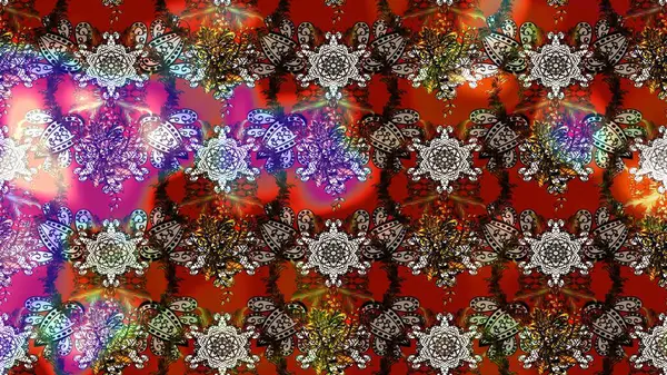 Kahverengi, kırmızı ve gri renklere karalamalar çizilmiş çiçek deseni. Raster illüstrasyonu.