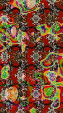 Arka plan dokusu, duvar kağıdı, kırmızı, kahverengi ve gri renkli çiçek teması. Kabile sanatı boho baskısı, klasik çiçek arkaplanı. Soyut etnik raster çizim kalıbı.