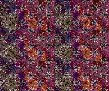 Renkli Yaz Temalı eskiz kalıbı. Raster Illustrasyon 'daki Çiçek Deseni' nin son moda çizimi. Düz Çiçek Elementleri Tasarımı. Kahverengi renkte çiçekler.