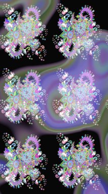 Siyah renkli bitkilerden oluşan parlak çiçekli çizim deseni.