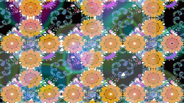 Düz Çiçek Elementleri Tasarımı. Sevimli çiçek raster deseni. Mavi renkli çiçekler. Renk Bahar Teması eskiz şablonu.