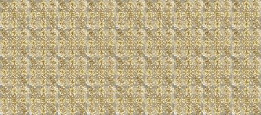 Damask arkaplanı. Altın çiçekli, pürüzsüz desen. Bej, nötr ve gri renklerde altın bir element. Barok tarzında altın çiçekli süs..