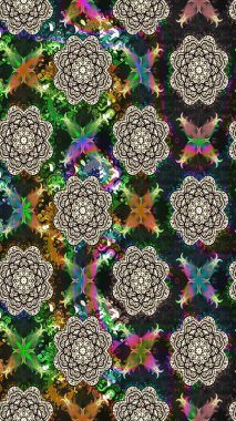 El çizimi çiçekli soyut çizim kalıbı. Raster illüstrasyonu. Gri renkli çiçekler.