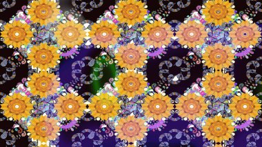 Raster suluboya çiçek deseni, narin çiçekler, sarı çiçekler, tebrik kartı şablonu. Raster Güzel kumaş deseni.