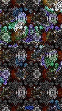 Eskiz klasiği. Raster Şirin kumaş deseni. Renkli Bahar Teması eskiz kalıbı. Düz Çiçek Elementleri Tasarımı.