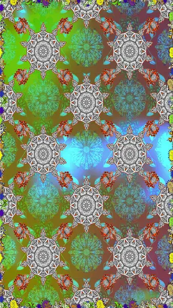 Güzel kumaş deseni. Yeşil renklerde. Raster illüstrasyonu. Raster illüstrasyonunda kusursuz çiçek deseni.