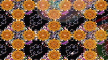 Raster illüstrasyonundaki çiçek desenli çizim. Düz Çiçek Elementleri Tasarımı. Turuncu renkli çiçekler. Renkli Bahar Teması çizim şablonu.