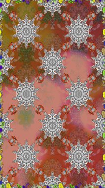 Raster illüstrasyonunda kusursuz çiçek deseni. Kahverengi renkte çiçekler.