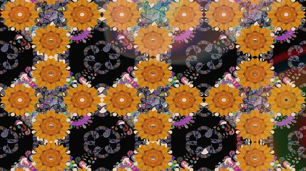 Raster illüstrasyonundaki çiçek desenli çizim. Düz Çiçek Elementleri Tasarımı. Turuncu renkli çiçekler. Renkli Bahar Teması çizim şablonu.