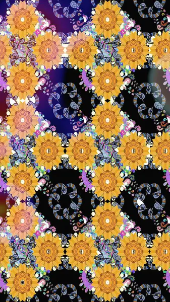 Modern stil dokusu. Çiçek desenli raster, sarı çizgi grafik desenli soyut raster arkaplan.