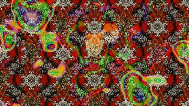 Raster Illustrasyon 'daki Çiçek Deseni' nin son moda çizimi. Çiçekler kahverengi, kırmızı ve gri renklerde. Renkli Yaz Temalı eskiz kalıbı. Düz Çiçek Elementleri Tasarımı.