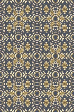 Geleneksel klasik raster altın pürüzsüz desen. Bej, nötr ve mavi renklerde altın elementler. Barok tarzında kusursuz bir doğulu süsü..