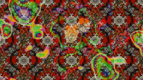 Raster Illustrasyon 'daki Çiçek Deseni' nin son moda çizimi. Çiçekler kahverengi, kırmızı ve gri renklerde. Renkli Yaz Temalı eskiz kalıbı. Düz Çiçek Elementleri Tasarımı.