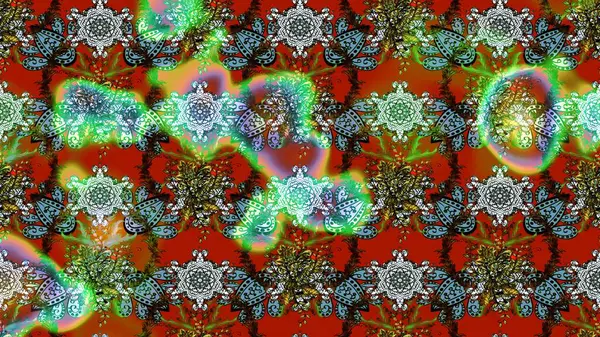 Yeşil, kahverengi ve kırmızı renkte çiçekler. Şirin çiçek elementleri. Robot resim. Raster illüstrasyonu.