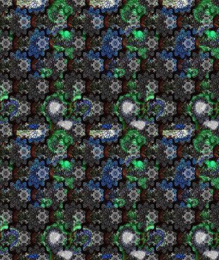 Raster çiçek desenli çiçek deseni, yapraklar, dekoratif elementler, sıçrama, lekeler, el çizimi kontur çizgileri ve Doodle çizim stili, grafik raster çizim çizimi.