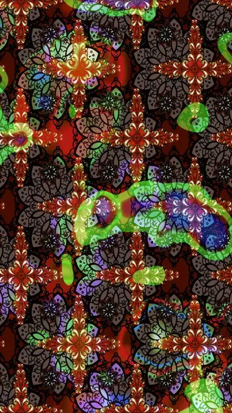 Vadinin çiçekleri kahverengi renklerde. Çiçekler. Soyut etnik raster çizim kalıbı.