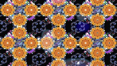 El çizimi çiçekli soyut çizim kalıbı. Siyah renkli çiçekler. Raster illüstrasyonu.