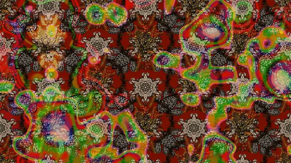 Soyut etnik raster çizim kalıbı. Kabile sanatı boho baskısı, klasik çiçek arkaplanı. Arkaplan dokusu, duvar kağıdı, çiçek teması kahverengi, kırmızı ve yeşil renkler.