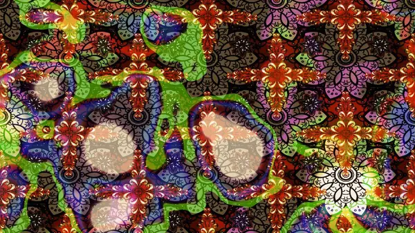 Raster illüstrasyonu. Çizim çiçek deseni duvar kâğıdı olarak kullanılabilir. Kahverengi renkte çiçekler.