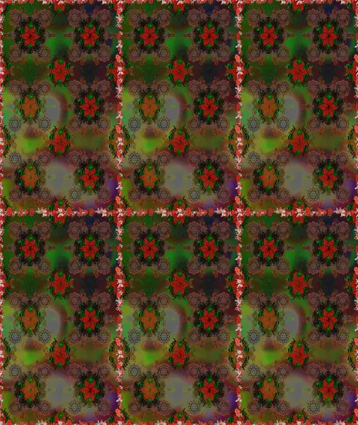 Kahverengi ve yeşil renkli çiçekler. Hediye ambalaj kağıdı, tebrik kartları, posterler ve pankart tasarımı. Raster düz çiçekleri pürüzsüz desen.