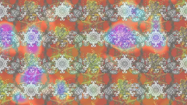 1950-1960 motifleri. Gri, nötr ve bej üzerine gri, nötr bir bej. Çiçekli ipek eşarp. El çizimi çiçek unsurları olan soyut çizim raster deseni. Retro tekstil tasarım koleksiyonu.