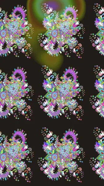 Raster Çiçek İllüstrasyonu güzel tekstil. Gri renkli etnik çiçeklerle zarif eskiz deseni.