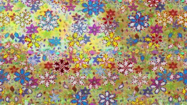 Renkli unsurlarla hareketli arka plan görüntüleri. Çiçekler. Eski model. Bayrak tarzı. Video kaydı. Şablon. Döngü. Kusursuz.. 