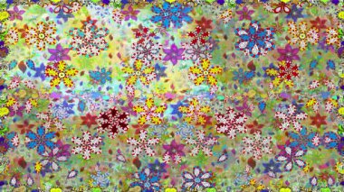 Renkli unsurlarla hareketli arka plan görüntüleri. Çiçekler. Eski model. Bayrak tarzı. Video kaydı. Şablon. Döngü. Kusursuz.. 