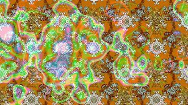 Raster illüstrasyonu. Çiçekli karalama şeklinde Raster çiçek deseni. Kahverengi, nötr ve yeşil renklerde yaz çiçekleri.