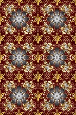 Klasik barok çiçekli, bej, kırmızı ve kahverengi üzerine altın desenli. Bej, kırmızı ve kahverengi renklerde altın element. Lüks, kraliyet ve Viktorya dönemi konsepti. Süslü raster dekorasyonu.