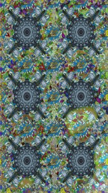 Parlak çiçekli kolaj çiçekleri mavi ve nötr. Çiçekli zambaklar kusursuz bir arka plan. Çiçek tasarımı için inanılmaz kolaj cennet tarzı..