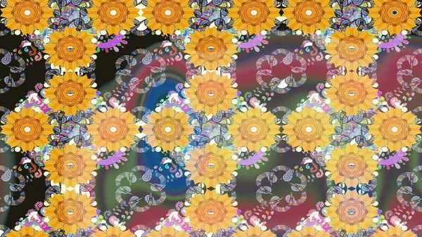 Moda baskıları için zarif bir şablon. Motley illüstrasyonu. Küçük renkli çiçekler. Sarı çiçekli bahar çiçekleri. Küçük çiçekte şirin desenler.