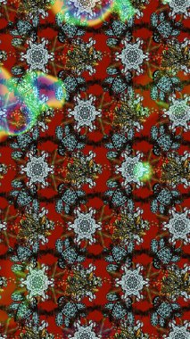 Çiçek deseni. Çiçekler kahverengi, kırmızı ve gri renklerde. Kahverengi, kırmızı ve gri renkte çiçek çizimi. Şatafatlı bahar bahçesi dokusu. Raster illüstrasyonu.