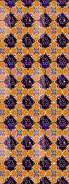 Siyah ve sarı renklere karalamalar çizen kusursuz çiçek deseni. Raster illüstrasyonu.