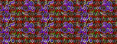 Çiçekli karalama şeklinde Raster çiçek deseni. Kahverengi, kırmızı ve yeşil renkte çiçekler. Nazik, narin çiçek arkaplanı.