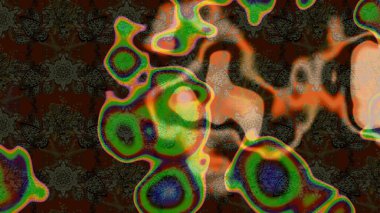 Çiçek ve yapraklı karalama şeklinde Raster çiçek deseni. Raster illüstrasyonu. Kahverengi, gri ve yeşil renklerde bahar çiçekleri.